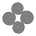 Four connected Celtic double spirals, quadruple spiral