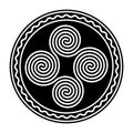 Four connected Celtic double spirals, within a circle frame