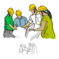 Four construction engineer working in construction site vector i