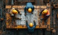 Four construction workers are working on construction site wearing hard hats and safety gear. Royalty Free Stock Photo