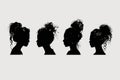 Four contrasting female profiles showcasing various hairdos from classic to modern Royalty Free Stock Photo