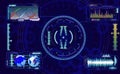 Four control panels, with settings and indicators, controls on a dark blue background. GUI Graphical User Interface concept Royalty Free Stock Photo