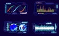 Four control panels, with settings and indicators, controls on a dark blue background. GUI Graphical User Interface concept Royalty Free Stock Photo