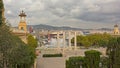 The Four Coulumns monument and magic fountain of Montjuic , Barcelona Royalty Free Stock Photo