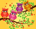 Four couples of owls sitting on branches. Nice elements for scrapbook, greeting cards, invitations, Valentine\'s cards etc Royalty Free Stock Photo