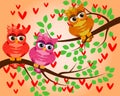 Four couples of owls sitting on branches. Nice elements for scrapbook, greeting cards, invitations, Valentine\'s cards etc Royalty Free Stock Photo