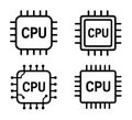 4 CPU illustrations, outline, transparent background Royalty Free Stock Photo