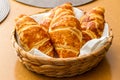 Four croissants in a bread basket Royalty Free Stock Photo