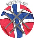 Four crossed Viking's sword on the background of the Norway flag and inscriptions runes