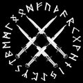 Four crossed the Vikings sword in a circle of Norse runes