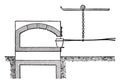 Four crucibles with a mechanical charging and coke pushing, vintage engraving