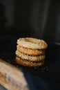 Crumbly bagels with sesame seeds.