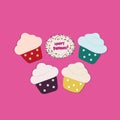 Four Cupcakes on pink background