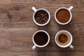 Four cups of coffee. Four phases of coffee drink Royalty Free Stock Photo