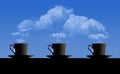 .Four cups of coffee on the wooden table over blue sky Royalty Free Stock Photo