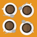 Four cups of coffees with white plate vector