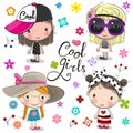 Cute cartoon girls on a flowers background Royalty Free Stock Photo