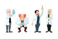 Four cute cartoon scientists characters on white