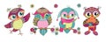 Four cute colorful cartoon owls Royalty Free Stock Photo