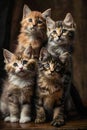 Four cute kitten. AI Generated. Royalty Free Stock Photo