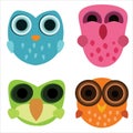 Four cute little cartoony owls