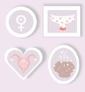 Feminism stickers on pink background