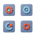 Four 3d rendered icons featuring gears and a crescent shape isolated on white background Royalty Free Stock Photo