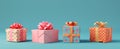 four 3d renders showing presents on a blue background