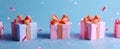 four 3d renders showing presents on a blue background