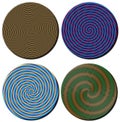 Four 3D spiral patterned circular disks Royalty Free Stock Photo