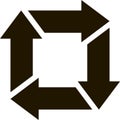Four dark arrows creating a continuous square cycle, representing a closed loop system and illustrating concepts of
