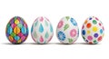 Four Decorated Easter Eggs with Colorful Patterns on White Background Royalty Free Stock Photo