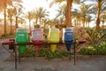 Four decorative trash bins in the form of vases for sorting of waste. The concept as it is possible to equip beautifully