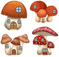 Four designs of mushroom houses Royalty Free Stock Photo