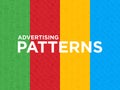 Four different Advertising seamless pattern with thin line icons: billboard, street ads, newspaper, magazine, product promotion,