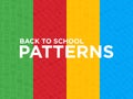 Four different Back to school seamless patterns with thin line icons: backpack, bell, book, microscope, knowledge, owl, graduation Royalty Free Stock Photo