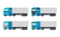 Four different blue trucks for delivery goods vector flat design isolated on white background. Delivery, cargo Royalty Free Stock Photo