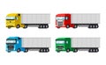 Four different color trucks for delivery goods vector flat design isolated on white background. Delivery, cargo