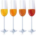 Four different colored sparkling wine glasses Royalty Free Stock Photo