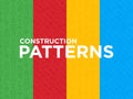 Four different Construction seamless patterns with thin line icons: builder in helmet, work tools, brickwork, floor plan, plumbing Royalty Free Stock Photo