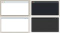 Four different empty browser window templates in light and dark mode for various operating systems Royalty Free Stock Photo