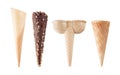 Four different empty ice-cream cones isolated on white