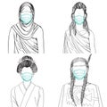 Four different ethnicities women mask avatars