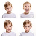 Four different face expressions of cute preschool boy