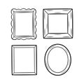 Four Different Hand Drawn Frames Square Round Ornate Simple border picture Royalty Free Stock Photo