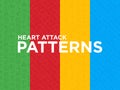 Four different Heart attack seamless patterns with thin line icons: dizziness, dyspnea, cardiogram, panic attack, weakness, acute