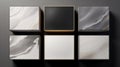 Four different marble boxes with gold frames on a black background, AI Royalty Free Stock Photo