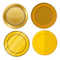 Four different style blank gold coin template vector set Royalty Free Stock Photo