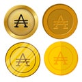 Four different style gold coin with austral currency symbol vector set