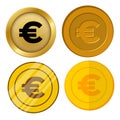 Four different style gold coin with euro currency symbol vector set Royalty Free Stock Photo